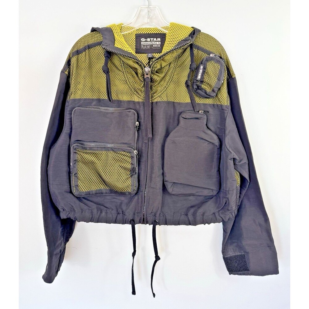 NWT G Star Raw Black Yellow Cropped Windbreaker M Y2K Utility Street Gorpcore